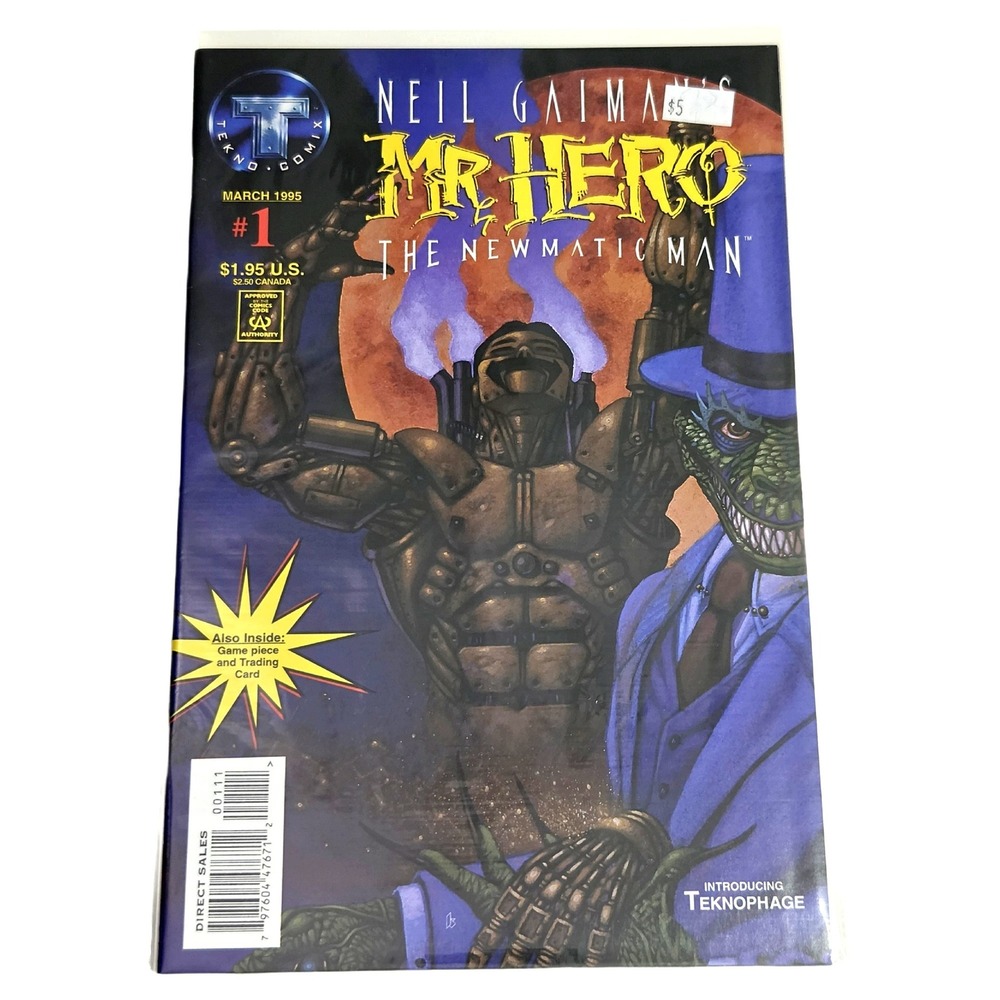 Mr. Hero The Newmatic Man 1 Comic Book Neil Gaiman Tekno Comix 1995 Vintage